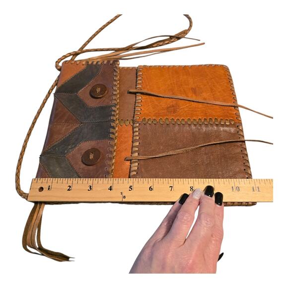 Vintage Char Crossbody Purse Handmade Leather Patchwork Braided Strap Boho - Picture 10 of 11